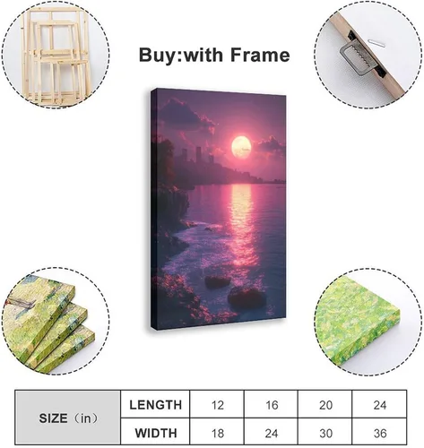 Vista 2 de Synthwave Neon Sunset Poster – Vaporwave Aesthetic Digital Art – Retro Futuristic Wall Decor for Bedroom Or Office Canvas Poster Wall Art Decor