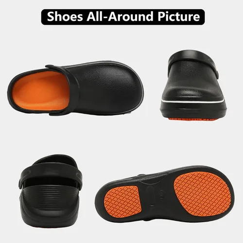 Vista 5 de Zapatos de chef para hombre, zapatos para cocina, zapatos de trabajo antideslizantes para mujer, zuecos cómodos para enfermera, zapatos de cocodrilo