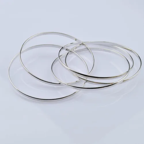 Vista 5 de Pulsera de plata de ley 925 para mujer, cinco pulseras apilables de combinación suave de diámetro 60-2.559 -2.677 in de plata maciza en brazalete