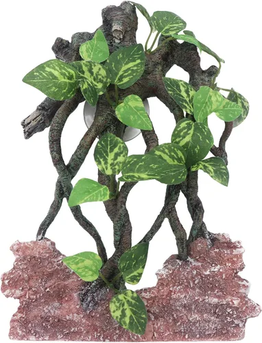 Vista 10 de AQUA KT Rama de Esquina de Terrario de Reptiles con Planta Decorativa y Ventosa para Anfibios, Lagartos y Serpientes Trepadoras