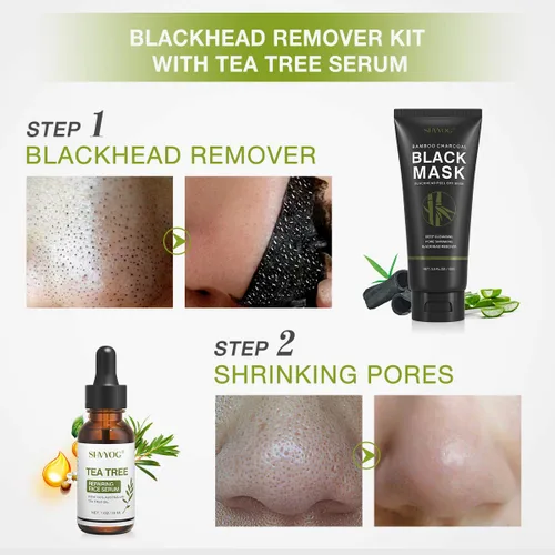 Vista 3 de SHVYOG Máscara Facial de Puntos Negros, Máscara Removedora de Puntos Negros 3-en-1 con Cepillo y Suero de Aceite de Árbol de Té, Máscara de Carbón