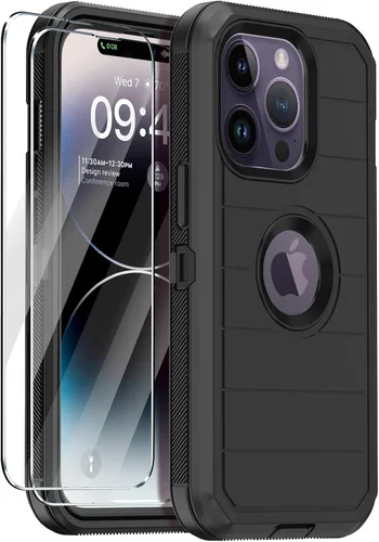 Vista 22 de Funda para iPhone 14 Pro Max con 2 protectores de pantalla, resistente de servicio pesado a prueba de golpes, protección contra caídas, resistente