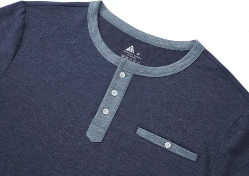 Vista 2 de GEEK LIGHTING Camisa Henley de manga larga para hombre, casual, con botones, básica, ajuste regular, cuello