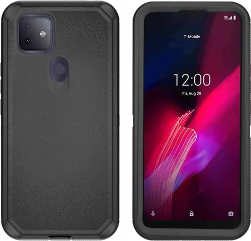 Vista 3 de Asuwish Funda para teléfono T-Mobile Revvl 4 Plus con protector de pantalla de vidrio templado y cubierta de celda híbrida a prueba de golpes, Negro