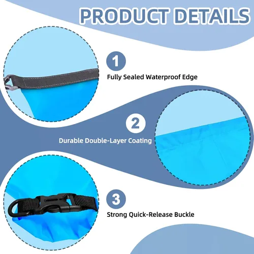 Vista 5 de 6 bolsas secas impermeables, bolsas secas ligeras para kayak, impermeables, bolsa impermeable al aire libre para kayak, senderismo, canotaje