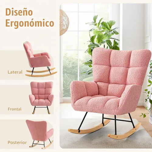 Vista 6 de Furniliving - Mecedora tapizada para cuarto de bebé, silla balancín moderna con asiento acolchado, silla de lectura con respaldo alto y cómoda