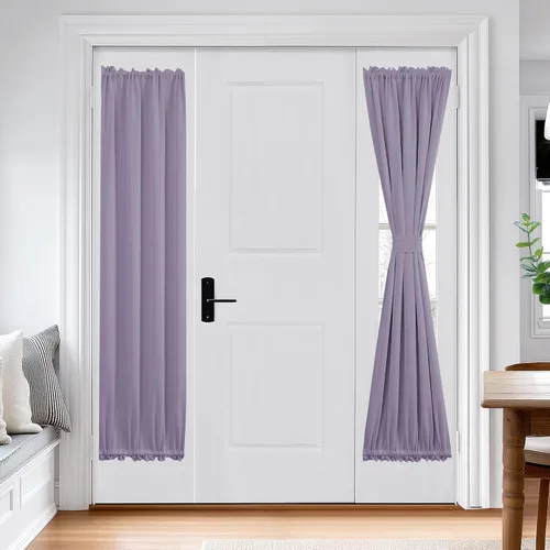 Vista 35 de Deconovo Cortinas opacas para puerta, bolsillo para cortinero y cortinas de bloqueo con aislamiento térmico para dormitorio, 137.16 x 189.2 cm, azul