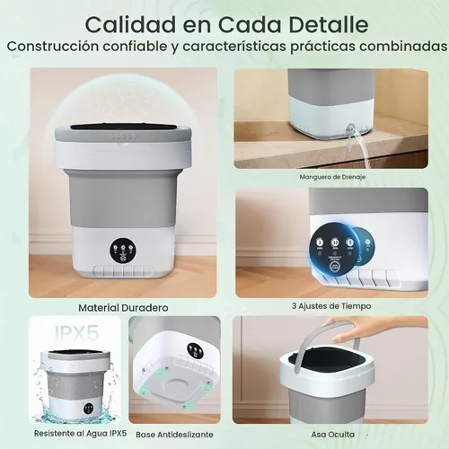 Vista 6 de Lavadora Portátil 20L - Mini Lavadora con Cesta Giratoria (Gris)