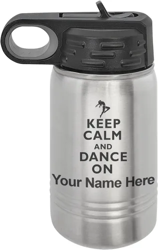 Vista 42 de LaserGram Botella de agua personalizada, mantén la calma y baila, acero inoxidable de doble pared aislada al vacío con popote superior, regalo Rosa