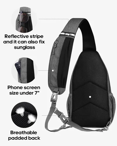 Vista 16 de Waterfly - Mochila cruzada tipo bandolera para viajes y caminatas, bolsa de pecho, Gris, talla única