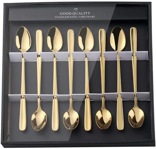 Vista 17 de YDware - Juego de cucharas de té helado de mango largo, cucharas doradas de cambio gradual de 7.87 pulgadas, cucharas de cóctel de acero inoxidable