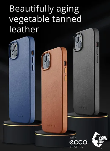 Vista 4 de Mujjo Funda completa de cuero para iPhone 15 Plus, iPhone 14 Plus con MagSafe (negro)