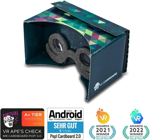 Vista 2 de Pop! Cartón Google Cartón con correa para la cabeza y cojín gratis para Android y iPhone, se adapta a todos los teléfonos, incluyendo lentes, gafas