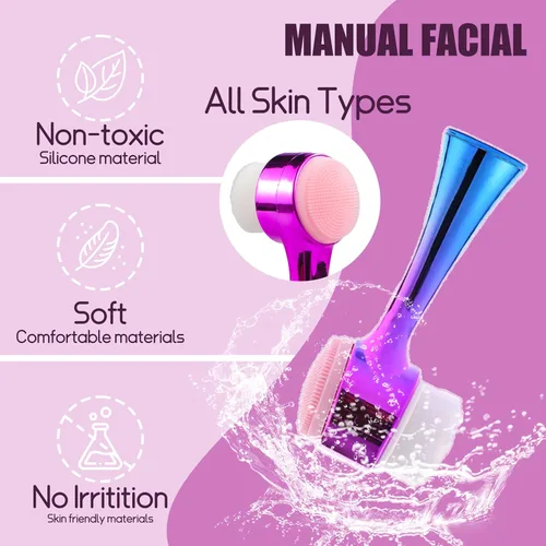 Vista 5 de Cepillo de limpieza facial 2 en 1 cepillo de limpieza facial de doble cara con cerdas suaves para exfoliación profunda de poros, maquillaje