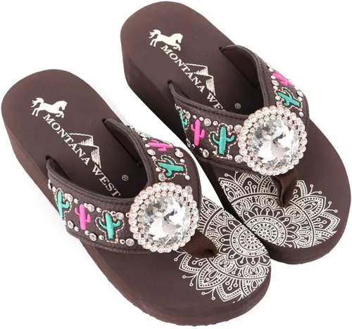 Vista 4 de Montana West - Sandalias patrióticas para mujer, con ornamento de metal, de plataforma, tipo vaqueras