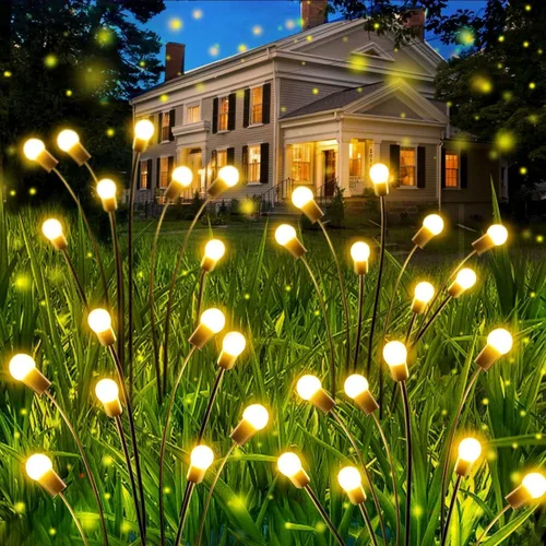Vista 19 de OZS 4 Pack Total 32 Luces LED Solar de Jardín de Hadas al Aire Libre - Luces Solares de Luciérnagas al Aire Libre, Se Balancean con el Viento Blanco