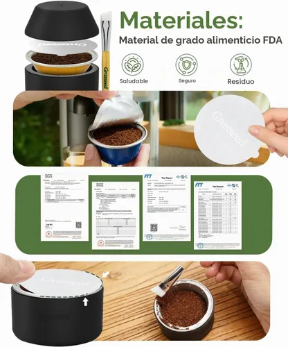 Vista 4 de Grasseed Kit de cápsulas reutilizables VertuoLine para cápsulas Nespresso con 100 tapas de sellos de papel de aluminio, cápsulas de café recargables