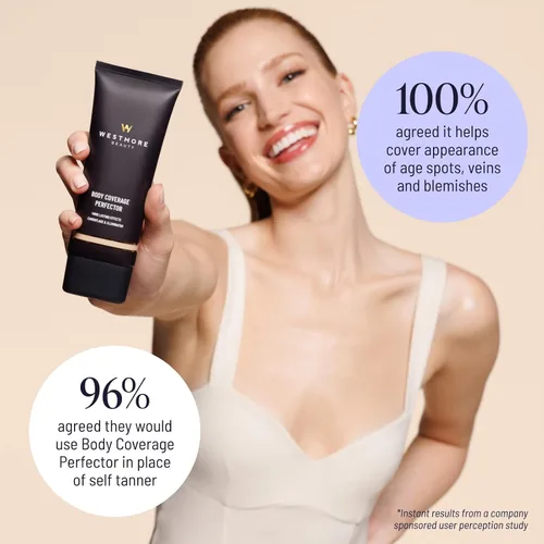 Vista 9 de Westmore Beauty Perfector de cobertura corporal – Maquillaje impermeable para piernas y cuerpo/bronceador para mujeres – El mejor maquillaje