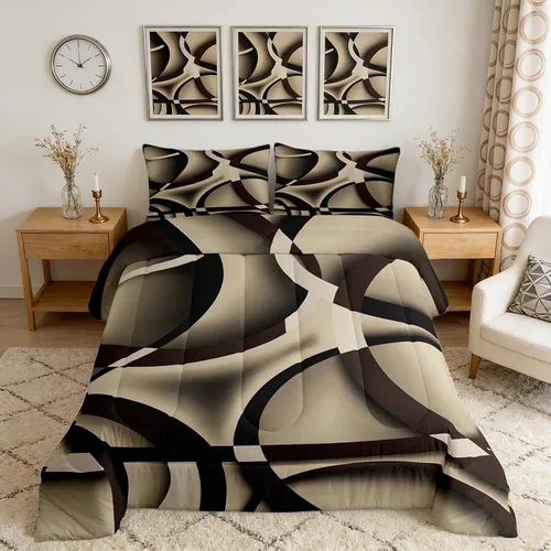 Vista 48 de Castle Fairy Juego de edredón con estampado azteca occidental, juego de ropa de cama geométrica a rayas marrones para niños y adolescentes