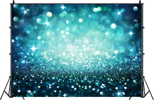 Vista 2 de Fondo brillante de Bokeh abstracto verde azulado de 7 x 5 pies, con puntos brillantes, fondo de foto azul brillante Bokeh, fondo para fotos