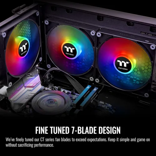 Vista 3 de Thermaltake CT120 ARGB Sync Ventilador de enfriamiento para PC (paquete de 2 ventiladores), sincronización de placa base de 5V, 16.8 millones