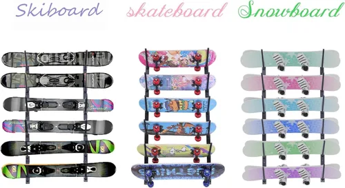 Vista 8 de Skateboard Wall Mount, Skate Board Wall Display Hanger Rack, Snowboard Wall Mount Ski Holder,Deck Wall Longboard Rack Storage(6-Layers)