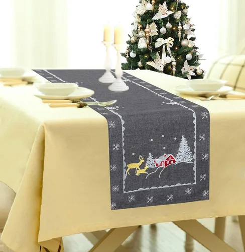 Vista 7 de Mantel pequeño con diseño de reno bordado para fiestas de Navidad