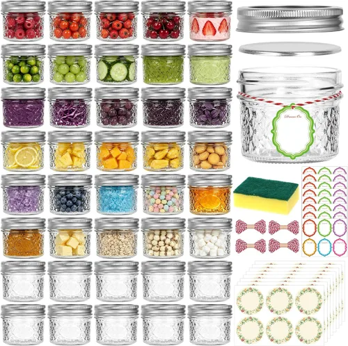 Vista 12 de Tarros Mason de 12 onzas con tapas, paquete de 20 frascos transparentes para almacenamiento de alimentos Transparente-12oz-20