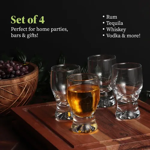 Vista 4 de QUAFFER Vasos de chupito (juego de 4) – Elegantes vasos de chupito transparentes de 2 onzas – Vodka clásico de whisky vodka tequila Jerez Brandy