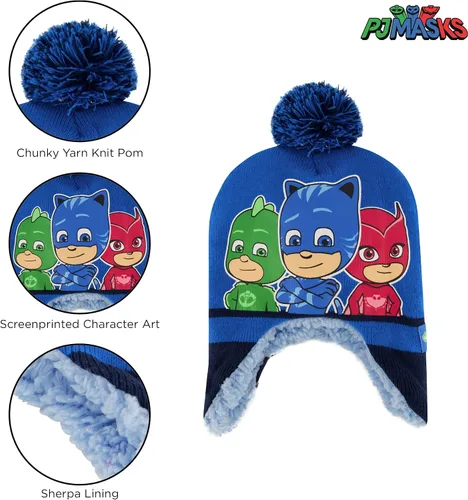 Vista 3 de PJ Masks Conjunto de gorro y mitones de invierno para niños, gorro para niños pequeños