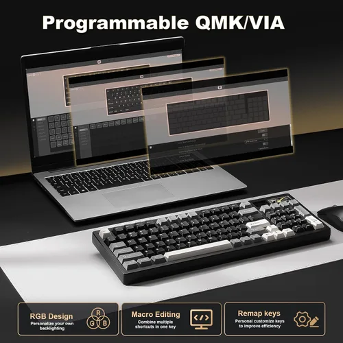 Vista 6 de YUNZII IF99 Teclado mecánico inalámbrico para juegos con pantalla LCD inteligente, QMKVIA BT2.4GUSB-C programable BT2.4GUSB-C montado en junta