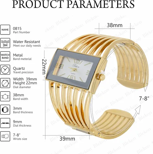 Vista 2 de Blekon Collections - Reloj de pulsera para mujer, rectangular, analógico, resistente y elegante, de cuarzo, reloj de pulsera