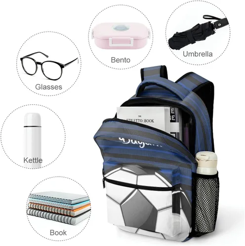 Vista 6 de Balón de fútbol brillante azul personalizado personalizado mochila diaria para adultos bolsa diaria para viajes deportivos, paquete casual