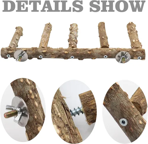 Vista 5 de Soporte grande de perca para pájaros de 15.7 pulgadas, juguetes de escalera de loro de madera natural, accesorios para jaula de pájaros, adecuado