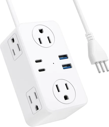 Vista 11 de Adaptador de enchufe de viaje europeo Kakyanill, adaptador de corriente para Italia, 4 tomas de CA, 3 puertos USB (2 USB C), cable de extensión