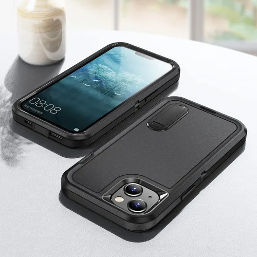 Vista 9 de IDweel Funda para iPhone 15 con soporte, protección resistente a los golpes, antiarañazos, delgada, ligera, protectora resistente, funda rígida