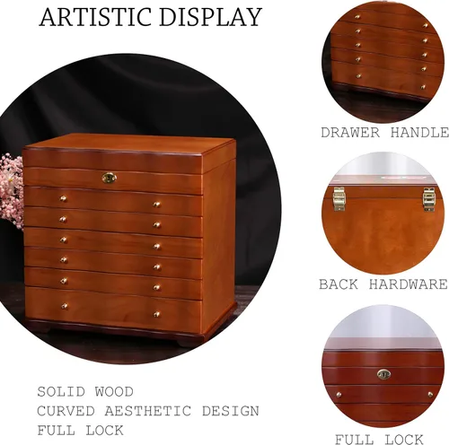 Vista 5 de Joyero de madera, joyeros para mujer, caja grande para joyas y organizadores con colgador de collares, organizador de joyas, organizador de joyas