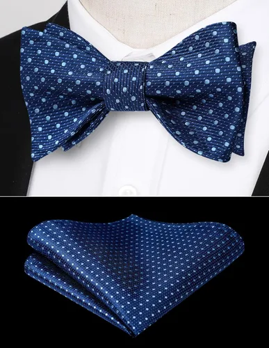 Vista 55 de HISDERN Pajaritas para hombre, diseño de lunares, corbatín y bolsillo cuadrado, clásico, esmoquin de negocios, boda, pajaritas, pañuelo