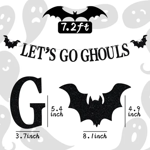 Vista 2 de Cartel Let's Go Ghoul, accesorios para fotos de fiesta de noche de Halloween, temática de fantasmas de terror, suministros de decoración de fiesta