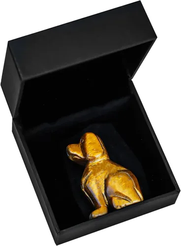 Vista 7 de Artistone Estatua de perro de ojo de tigre amarillo de 2 pulgadas, piedra preciosa tallada, animales curativos, escultura de cachorro de la suerte