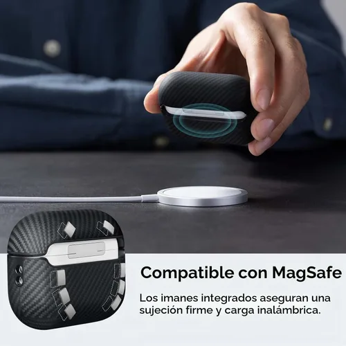 Vista 6 de PITAKA Funda MagSafe, fibra de aramida tejida para AirPods Pro 2, color Negro
