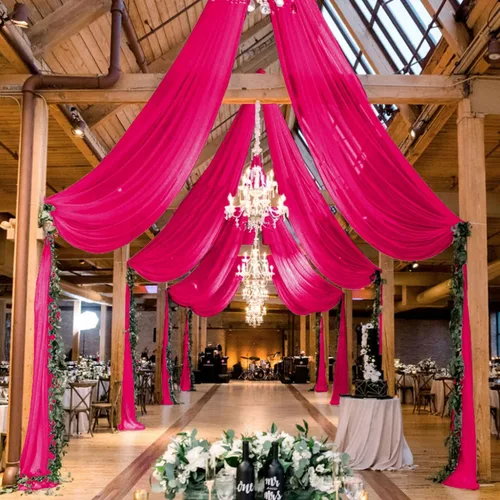 Vista 9 de MODFUNS Cortinas de boda para decoración de techo, cortinas de arco de boda azul bebé, 5 x 20 pies, 2 paneles de gasa transparente, cortina de tul