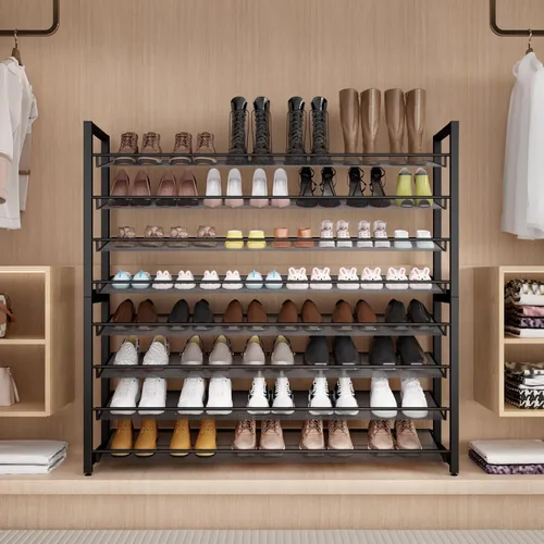 Vista 4 de Zapatero de metal, organizador de zapatos grande de 8 niveles, zapatero vertical de metal resistente de 4 niveles apilable para almacenamiento