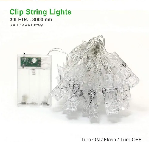 Vista 5 de Dopheuor Cadena de luces con clip para fotos LED con clip de hadas para colgar fotos a batería para regalos, patio, Navidad, dormitorio, boda