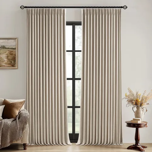 Vista 22 de MIULEE - Cortinas de lino beige con pliegues a presión 100% opacas para dormitorio, cortinas de ventana con memoria y bloqueo de luz para oscurecer