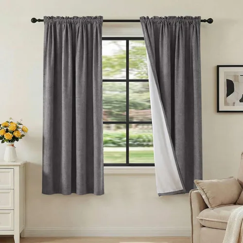 Vista 95 de H.VERSAILTEX Cortinas 100% opacas con aspecto de lino para dormitorio, bloqueo de luz completa, bolsillo para barra, cortinas de ventana gruesas