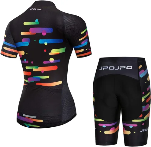 Vista 75 de Camiseta de ciclismo para mujer, manga corta y pantalones cortos de ciclismo acolchados para verano