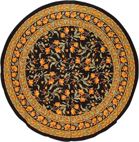Vista 2 de India Arts Mantel redondo de algodón floral francés de 70 pulgadas, ámbar sobre negro