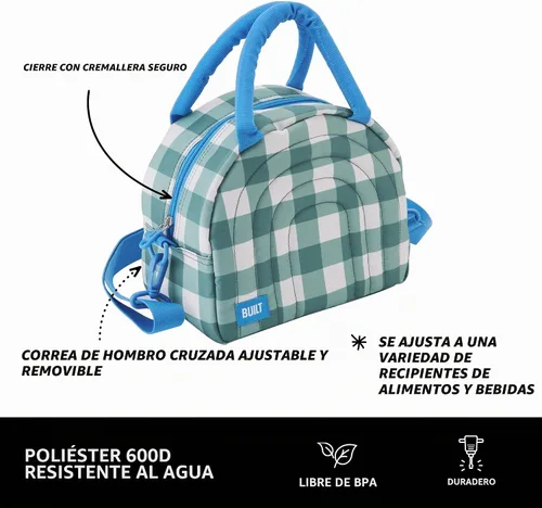 Vista 2 de Built Bolso acolchado de poliéster resistente al agua, ligero aislado y reutilizable con correa ajustable desmontable, diseño de guingán de bosque