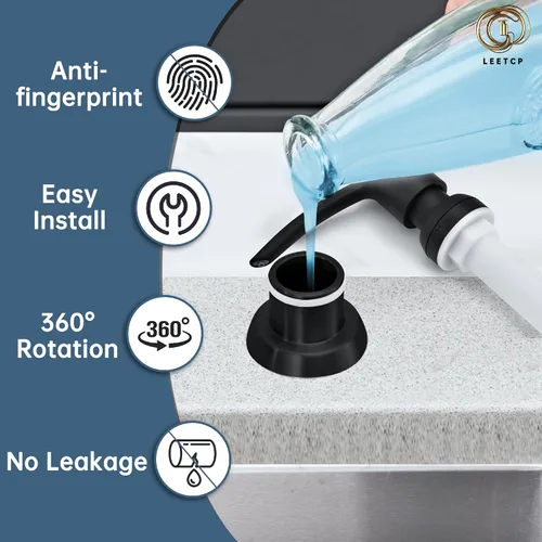 Vista 6 de Dispensador de jabón negro sin manchas para fregadero de cocina, dispensador de jabón negro mate con bomba ABS, diseño patentado, botella de jabón